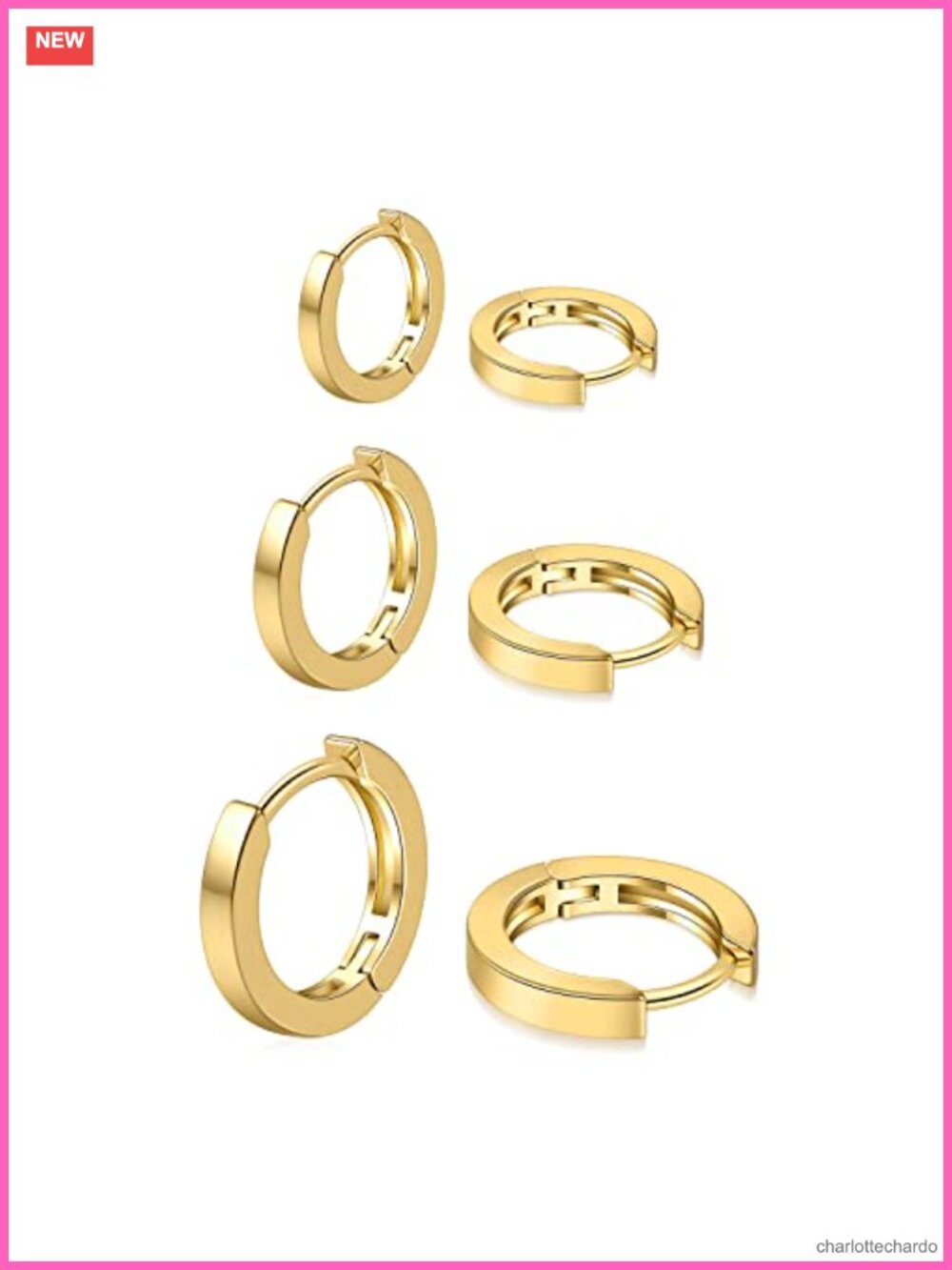 Small 14K Gold Plated Hoop Huggie Earrings Set for Women Men 3 Pairs